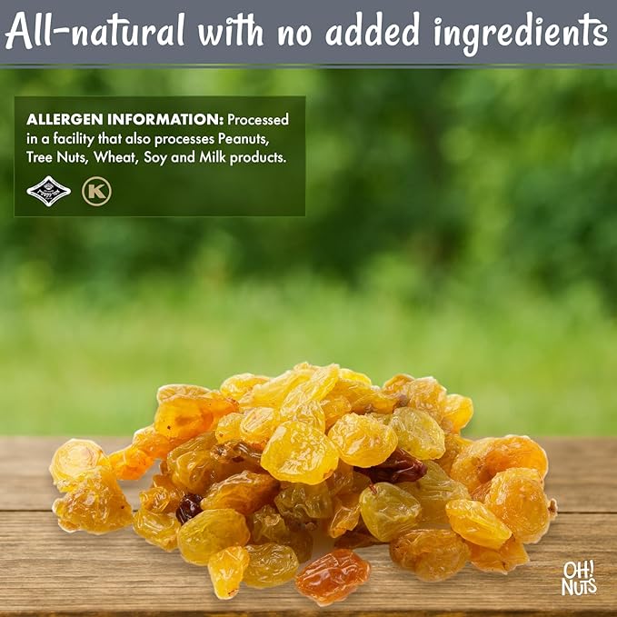 Oh! Nuts Golden Raisins - Sun Dried Fruit - 2 lb - No Sugar Added - Dehydrated Fruit Bites - Packed