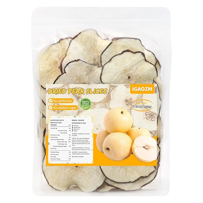 iGAOZM Dehydrated Dried Pears Slices,7.02oz/200g,Dehydrated Pear Fruit Slices,No Sugar Added,Dry