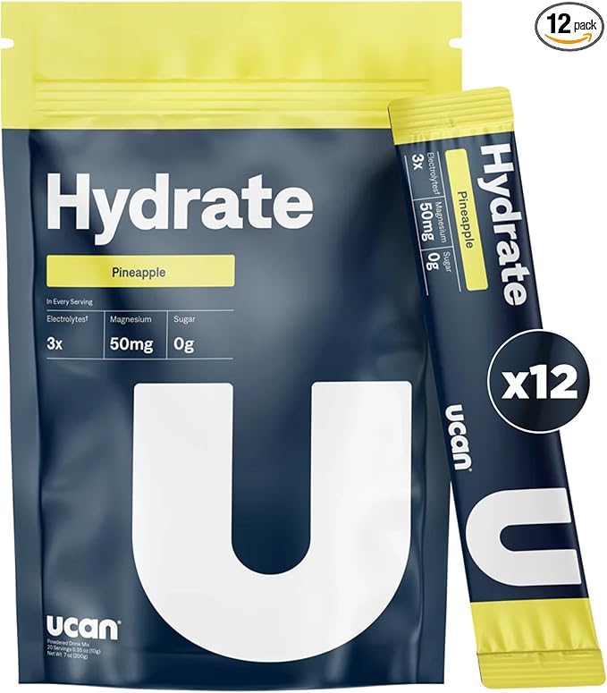 UCAN Hydrate Electrolyte Drink Mix (Pineapple, 12 Stickpacks) Sugar-Free, Keto-Friendly, Vegan