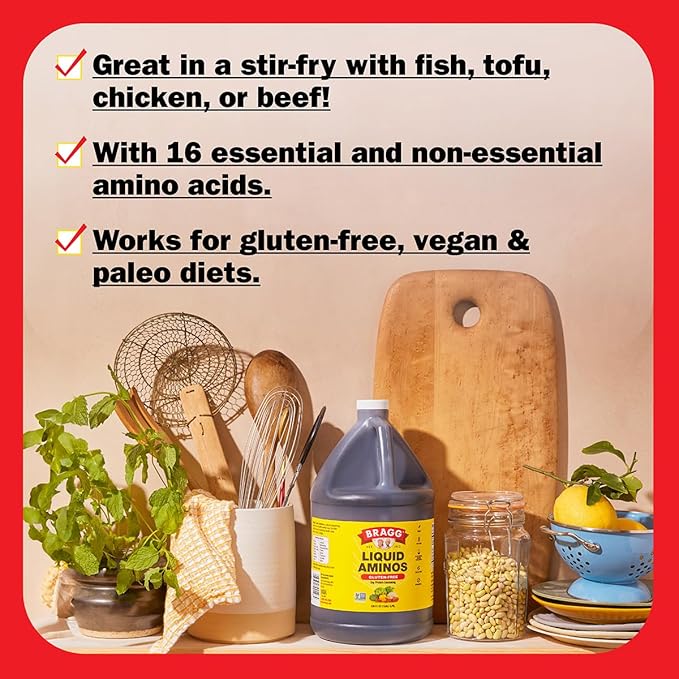 Bragg Liquid Aminos All-Purpose Seasoning - 32 fl oz - Gluten-Free Soy Sauce Substitute - Perfect