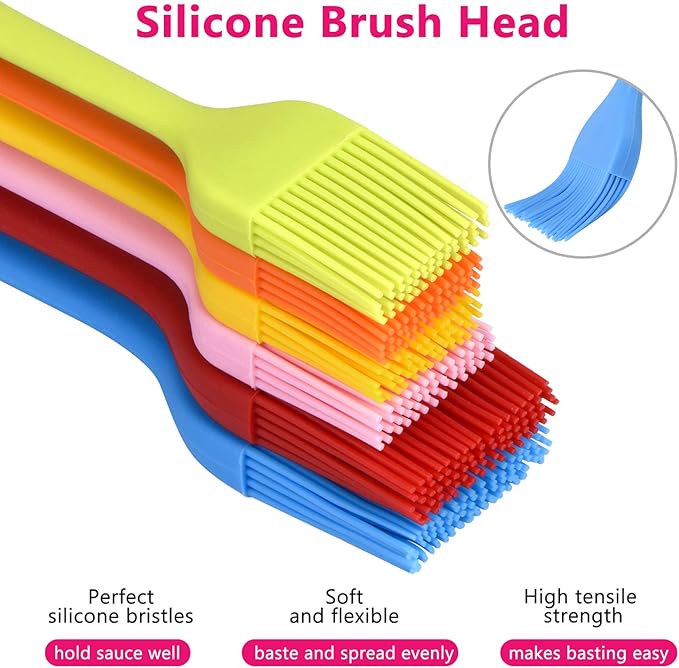 Silicone Basting Brush Set 6 Pack Heat Resistant Pastry Brushes Spread Oil Butter Sauce for BBQ