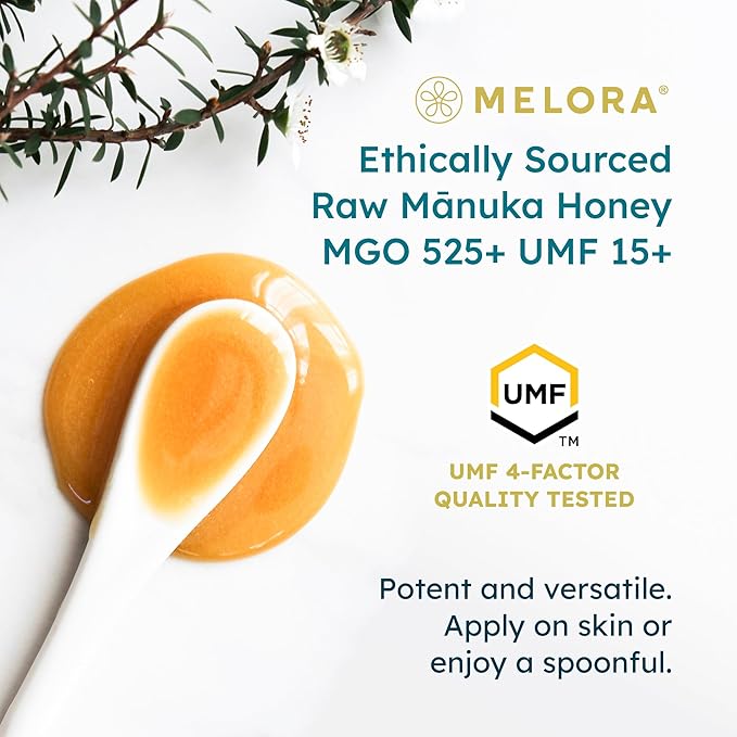 Melora Raw Manuka Honey from New Zealand | UMF 15+ | MGO 525+ | 8.8 Oz Jar | Safe for Skin Care |