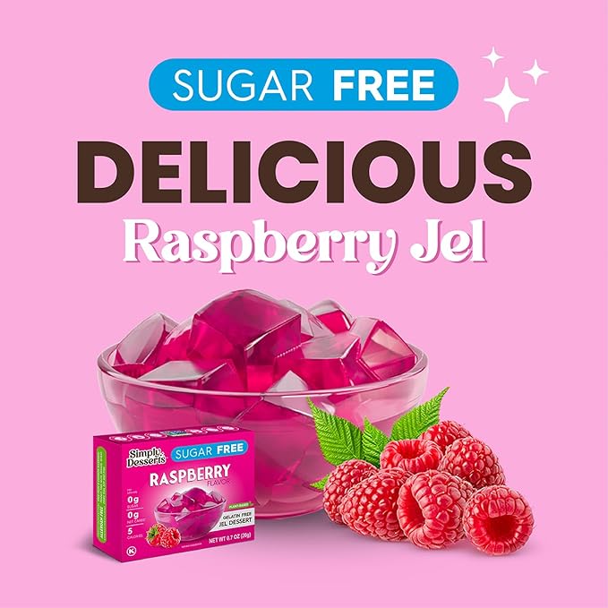 Simply Desserts Sugar-Free Raspberry Jel, 6-Pack - Vegan Dessert, Keto Snacks, Diabetic Friendly &