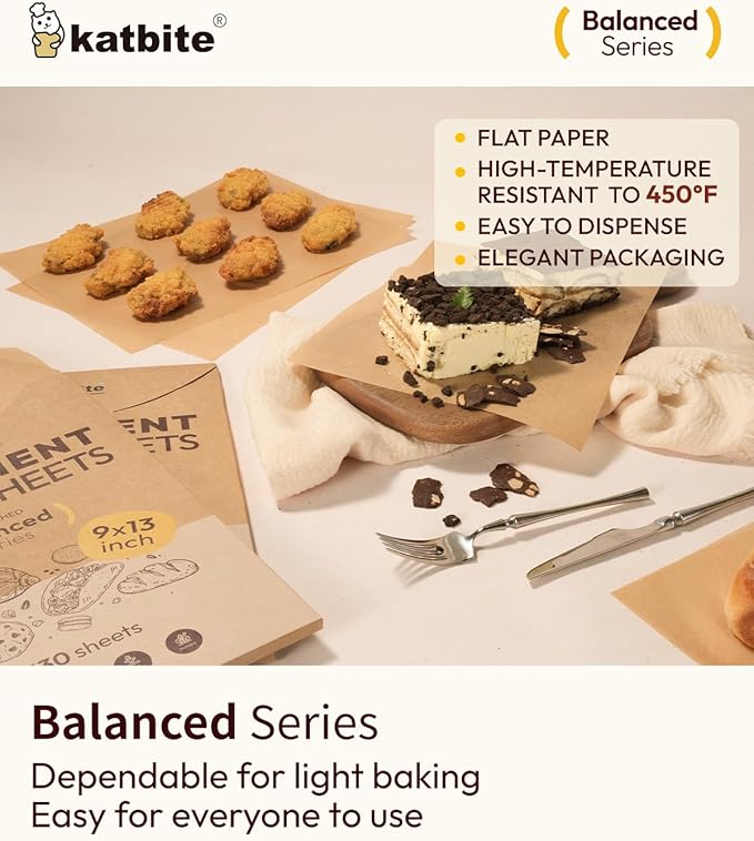 Katbite 130 Pcs Parchment Paper Sheets, 9x13 Inches Unbleached Baking Paper Non-Stick for Gently
