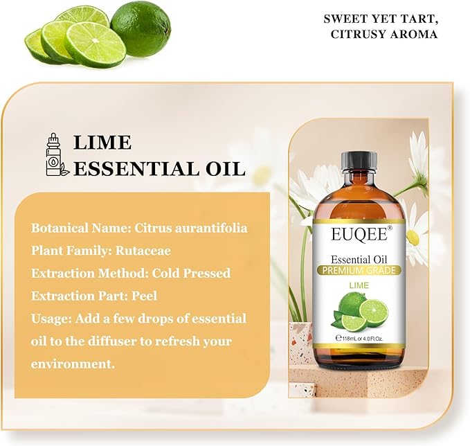 Lime Essential Oil 4fl oz Pure Lime Oil Essential Oil with Dropper for Diffusers, DIY Soap & Bath