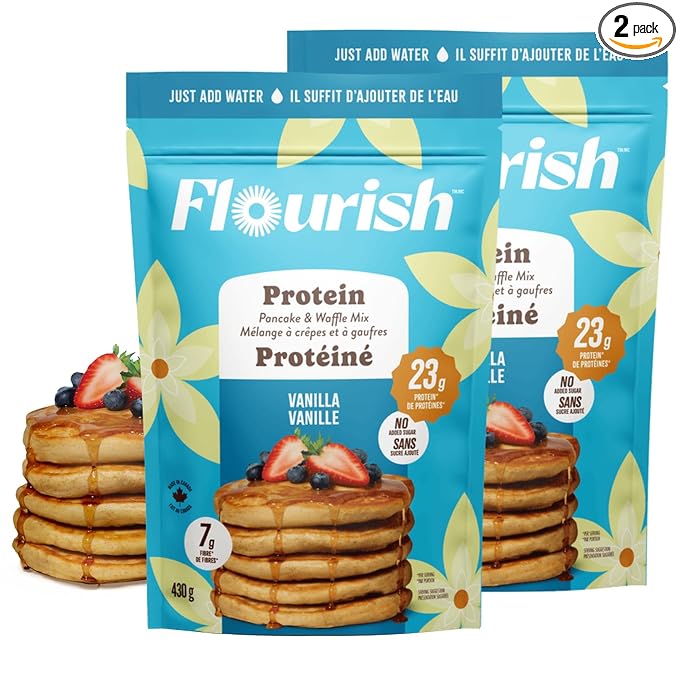 Flourish Protein Pancake & Waffle Mix, with Whey Protein & Flax Seed, No Added Sugar, High in
