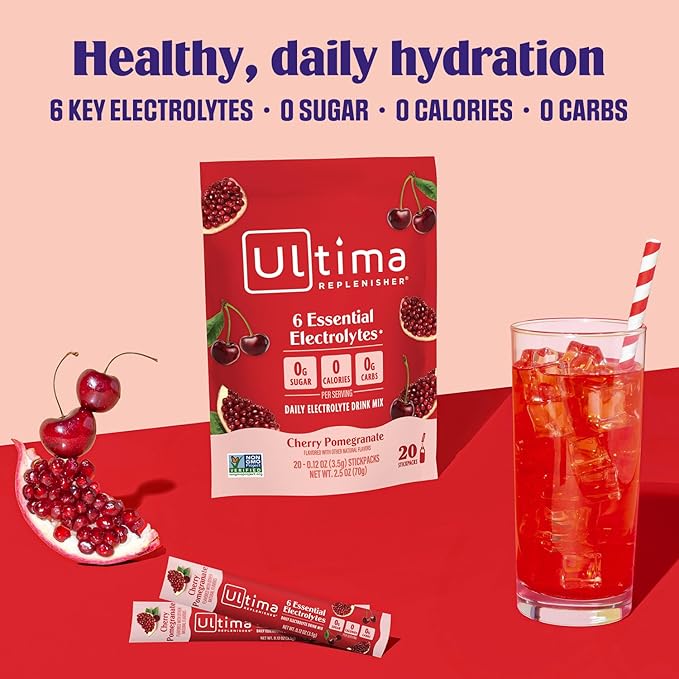 Ultima Replenisher Daily Electrolyte Powder Drink Mix ??Sugar Free ??Cherry Pomegranate, 20