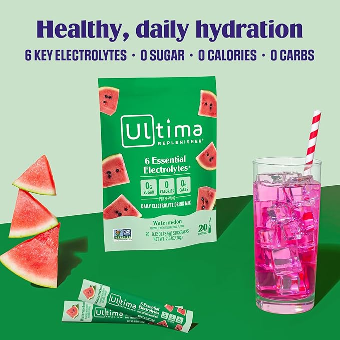 Ultima Replenisher Daily Electrolyte Powder Drink Mix ??Sugar Free ??Watermelon, 20 Stickpacks