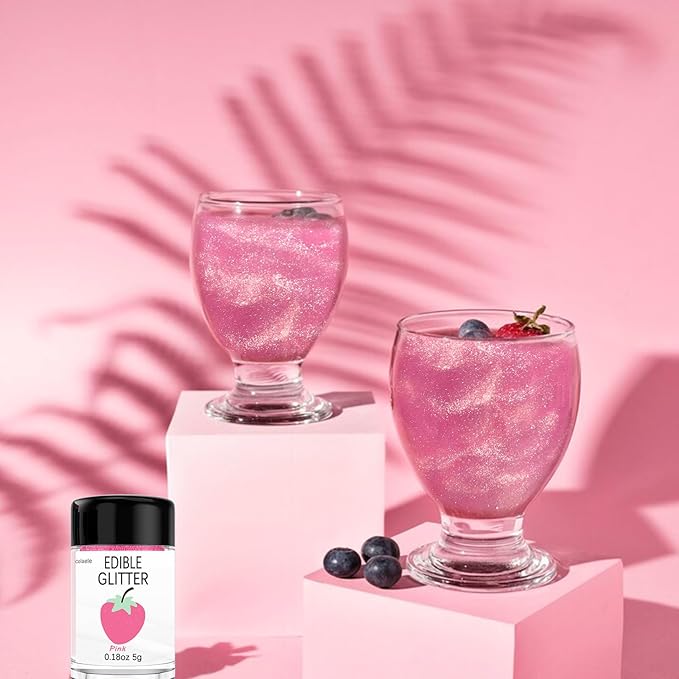 Pink Edible Glimmer Powder Glitter - Colaele 5 grams Food-Grade Luster Dust Metallic Fancy Food