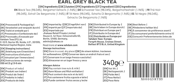 VAHDAM, Earl Grey Tea Loose Leaf 170+ Cups (340g/12oz) Citrusy & Delicious Black Tea blended with