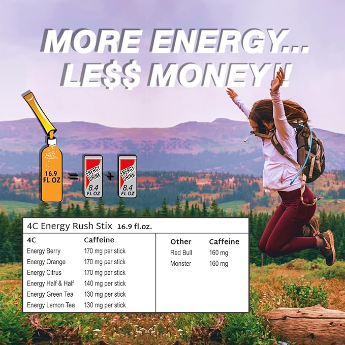 4C Powder Energy Rush Stix, Energy Rush - Berry 350 Count, Bulk Buy, Singles Stix, On the Go