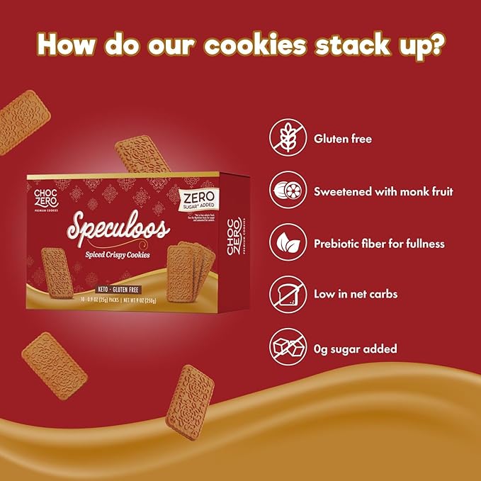 ChocZero Speculoos Cookies, Gluten Free, No Added Sugar, Spiced Windmill Keto Cookie, 30 Cookies
