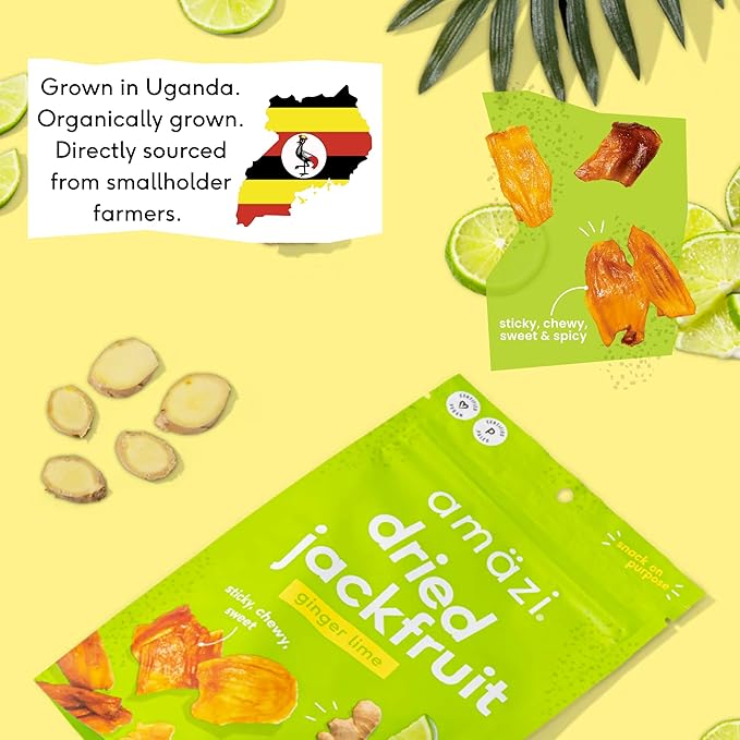 Am채zi Foods | Ginger Lime Dried Jackfruit (6 Pack) | All Natural Snacks | Gluten Free Healthy Dried