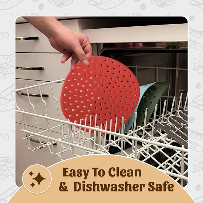 Reusable Round Silicone Air Fryer Liners (9 Inch, 3 Pack) by Linda’s Essentials - Non-Stick