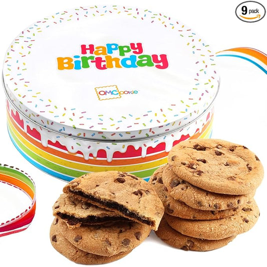 Happy Birthday Cookies Tin Chocolate Chip Gift Basket Tin Individually Wrapped Food Gift for Men
