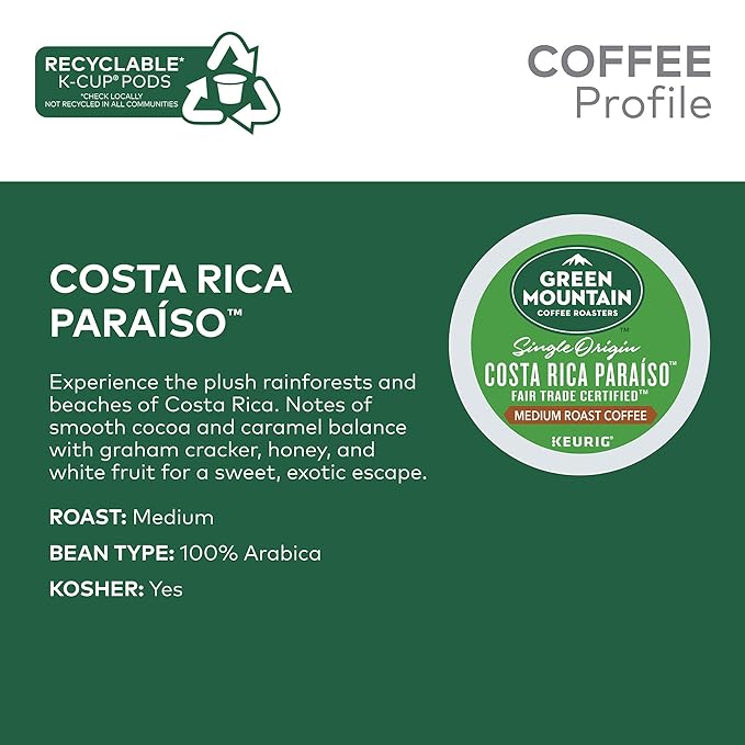 Green Mountain Coffee Roasters Costa Rica Paraiso Single-Serve K-Cup Pods, Medium Roast Coffee, 72