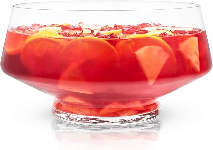 Viski Footed Glass Punch Bowl, Heavy Base Large Punch Bowl with Angled Design, Party Serveware for