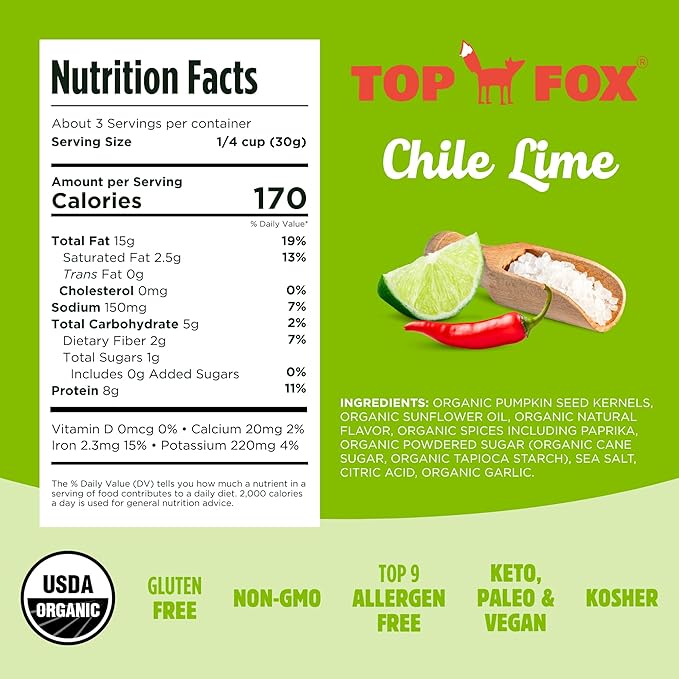 Top Fox Snacks Pumpkin Seeds to Eat (Chile Lime, 3.5 oz – 6 Pack) - Gluten Free Snacks, Healthy