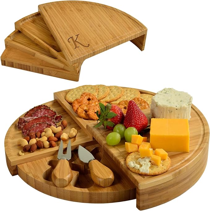 Picnic at Ascot Patented Personalized Monogrammed Engraved Bamboo Cheese/Charcuterie Board with