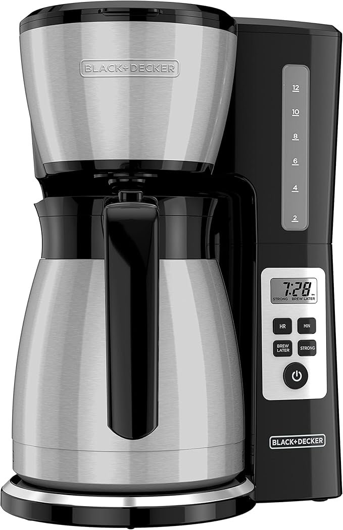 BLACK+DECKER 12 Cup Thermal Programmable Coffee Maker with Brew Strength and VORTEX Technology