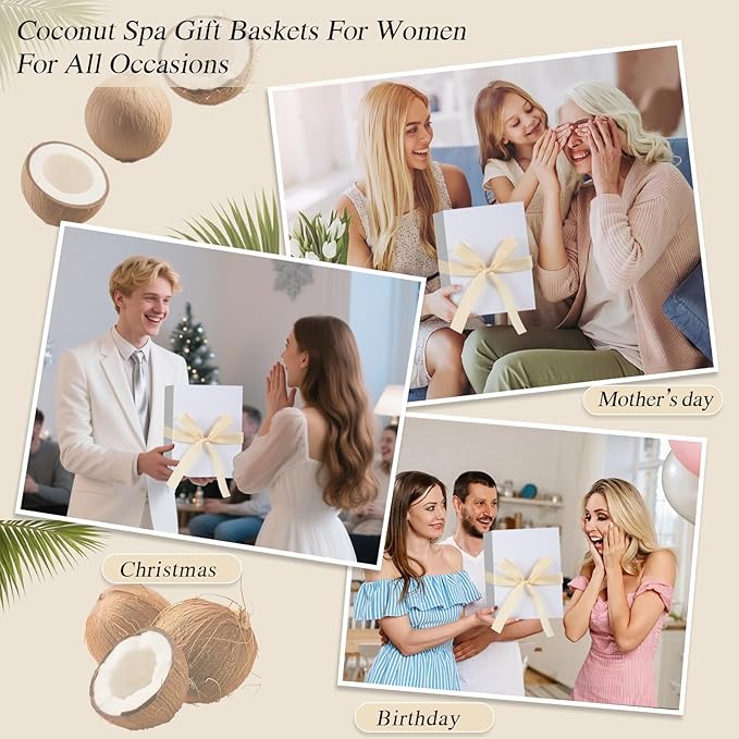 Coconut Spa Gifts for Women Birthday Self Care Kit Christmas Gifts Basket Thank You Relaxing Bath