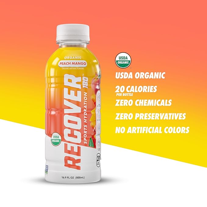 RECOVER 180 Organic Sports Hydration Drink, No Sugar Added, 20 Calorie Sports Beverage, Organic
