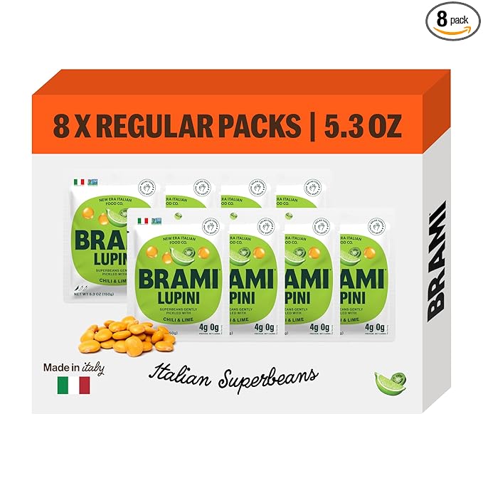 BRAMI Lupini Beans Snack, Chili & Lime | 7g Plant Protein, 0g Net Carbs | Vegan, Vegetarian, Keto