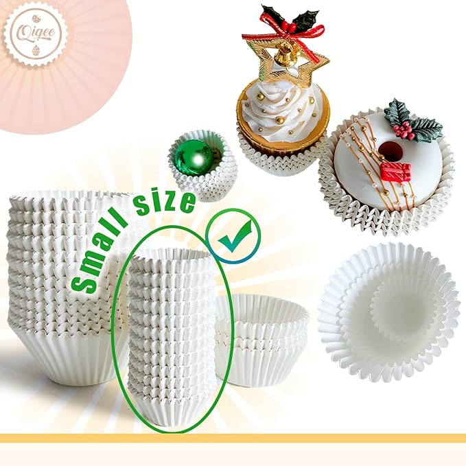 qiqee 600 Count Mini Cupcake Liners White Muffin Liners Food Grade Baking Cups Paper No