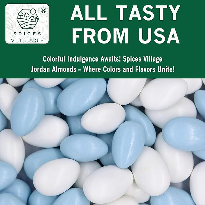 Spices Village Jordan Almonds, Blue and White, Crunchy Candy Coated Almonds, 32 oz, Perfect for