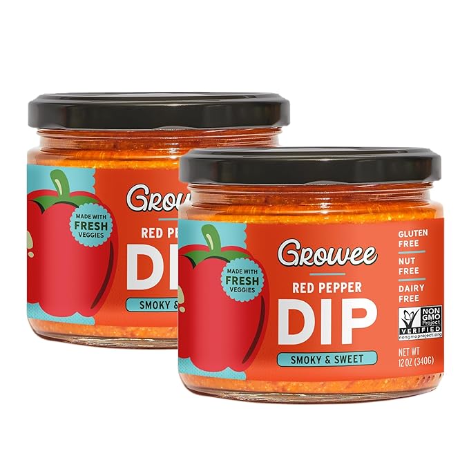 Growee Vegan Red Pepper Dip & Spread (2 Pack) ??Dairy-Free Queso & Dressing Alternative ??Nut-Free