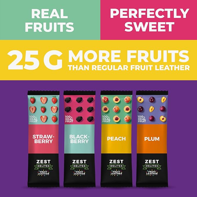 Fruit Snacks by Zest Delites, Fruit Leather, Healthy Snacks for Adults & Kids, Vegan Apple-Based
