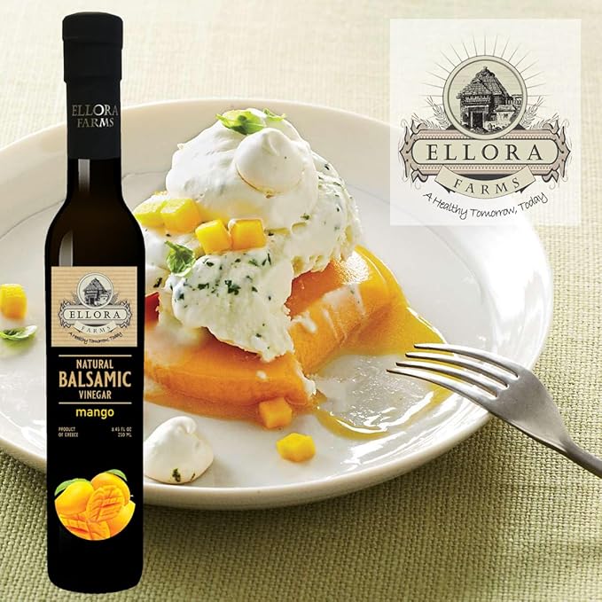 Ellora Farms, Mango fruit Infused Greek Balsamic Vinegar, thick and creamy, no-added sugars
