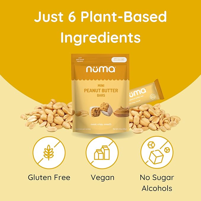 Numa Foods Mini Peanut Butter Bars – Vegan, Low Sugar, High Protein, All Natural, Gluten Free