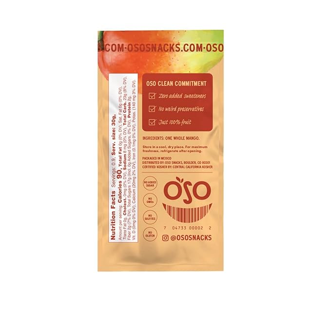 Oso Snacks Dried Mango Bits| 1 Oz Bag - Grab & Go Snack | No Sugar Added | No Preservatives | 100%