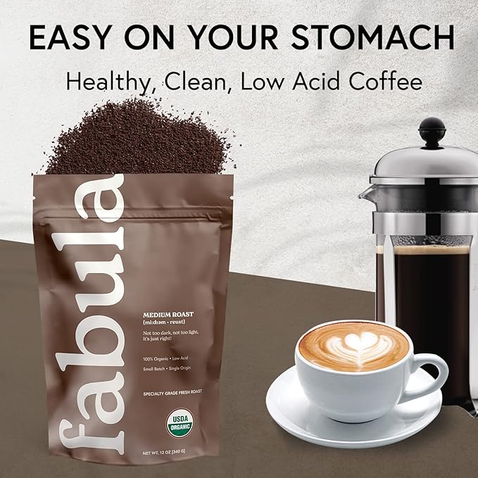 Fabula Organic Coffee for French Press, Low Acid Coffee Freshly Ground - Non-GMO - No Mold
