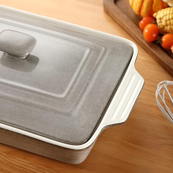LOVECASA 4.5 Quart Ceramic Casserole Dish with Lid, 9x13 Baking Dish for Oven, Lasagna Pan Deep