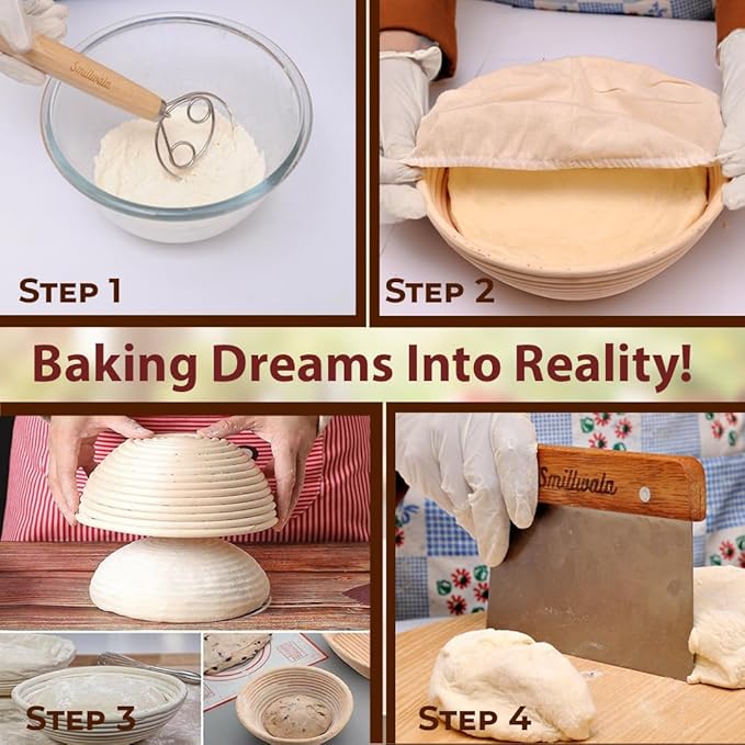 Set of 2 Banneton Bread Proofing Basket with linen Liner, 9" Round & 10" Oval bread basket with 9