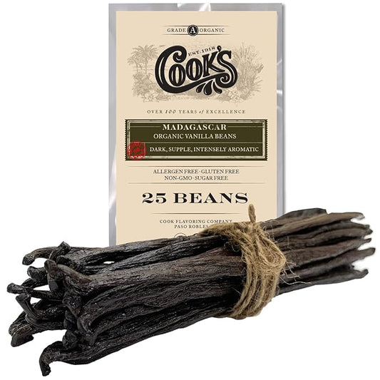 25 Organic Madagascar Whole Vanilla Beans, Grade A Pods, Premium Vanilla Beans for Making Extract &