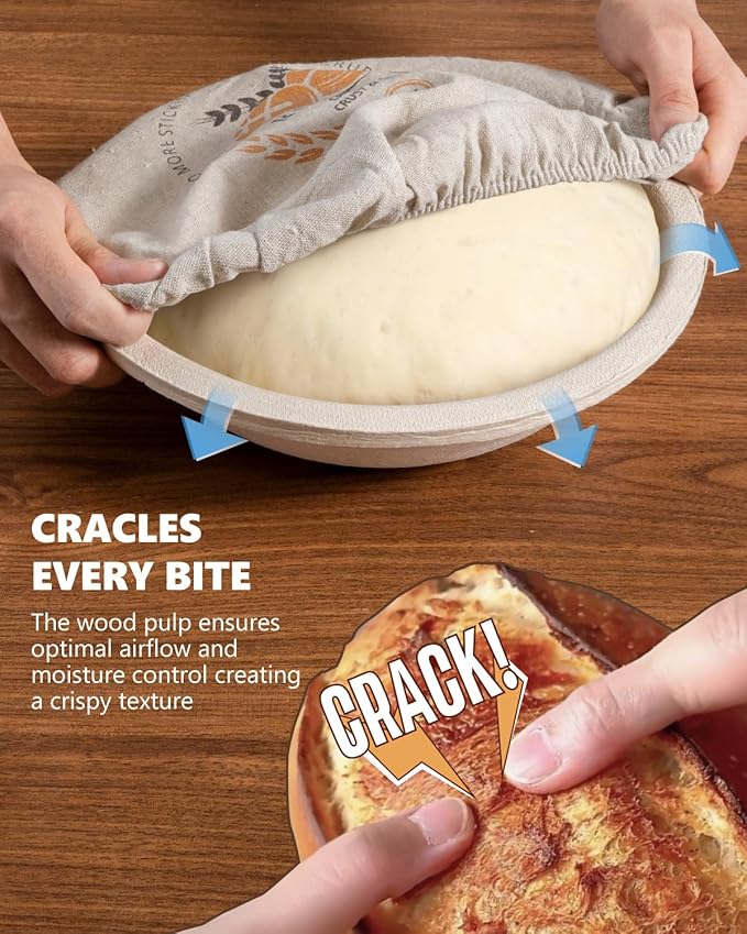 Wood Pulp Banneton Bread Proofing Baskets Set of 2, 9 Inch Round 2.2LB Sourdough Banneton Basket