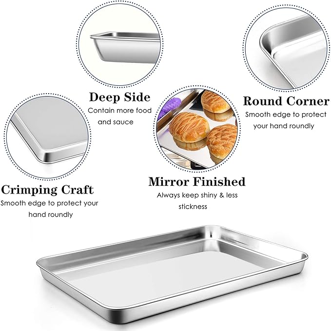 P&P CHEF 12.5 Inch Baking Cookie Sheet, Oven Pan Tray Stainless Steel Sheet Pan for Kitchen, Oven