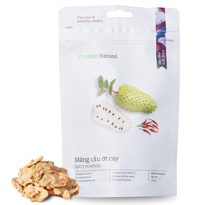Vinamit Soft Dried Chili Soursop Fruit | 3.5 oz Bag | Tropical Fruit Snack | Vegan, Gluten-Free