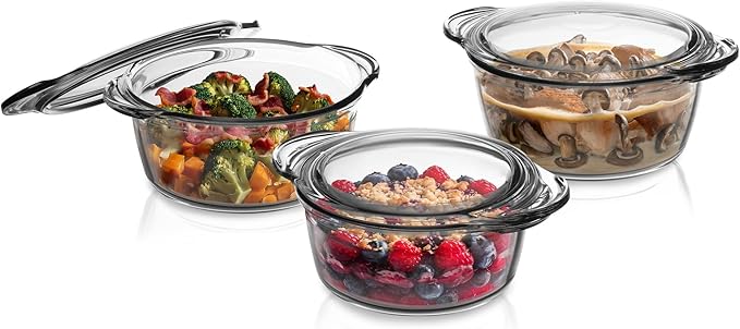 Simax Glass Casserole Dishes for Oven with Lids, Set of 3 Baking Dishes, Covered 1.50, 1.75 & 3