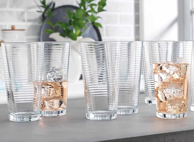 Glaver's Drinking Glasses Set of 10 Highball Glass Cups, Premium Quality 17 Oz. Coolers, Ribbed