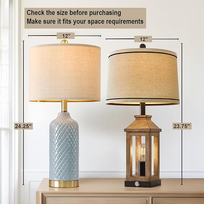 24.25" Table Lamps Modern Ceramic Blue Lamps for Living Room Farmhouse Bedside Lamps Boho Lamps for