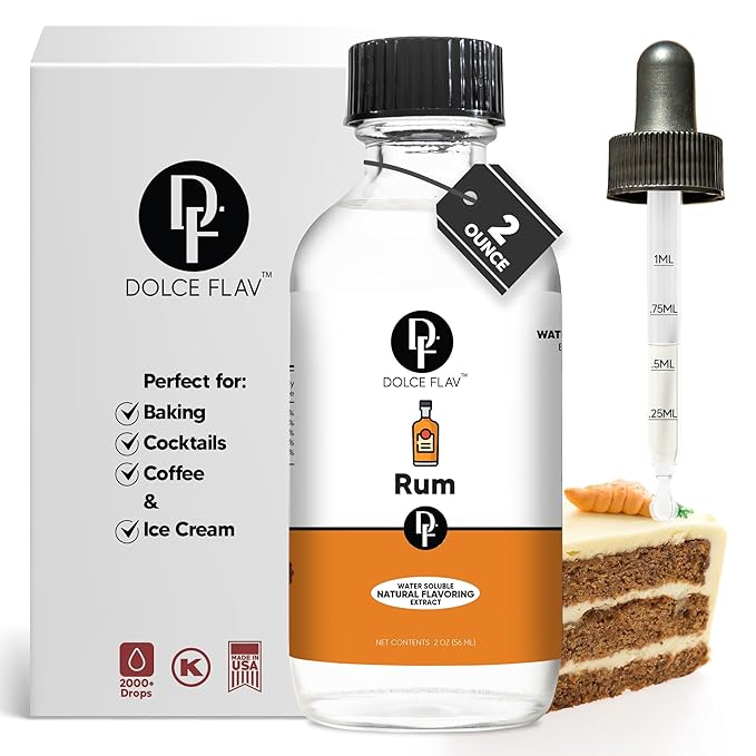 Dolce Flav Natural Rum Extract ??2 Ounce Water-Soluble Kosher, Sugar-Free, Concentrated Dark Rum