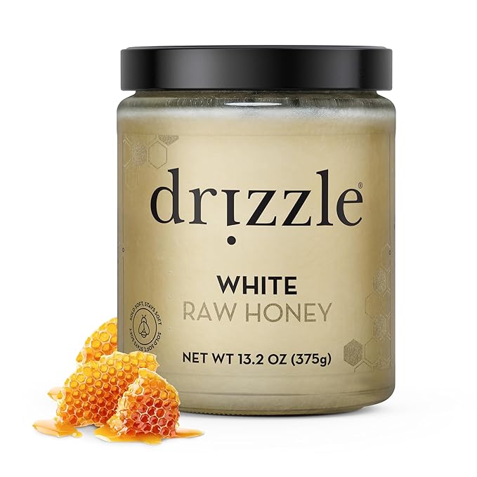 Drizzle White Raw Honey - All Natural Pure Raw Honey, Unfiltered & Unheated, Use in Tea & Coffee