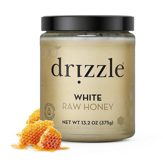 Drizzle White Raw Honey - All Natural Pure Raw Honey, Unfiltered & Unheated, Use in Tea & Coffee