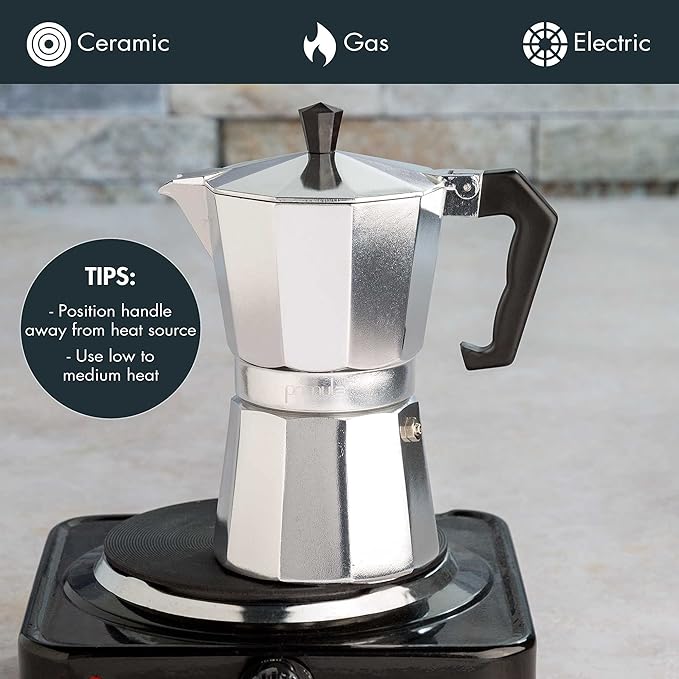 Primula Stovetop Espresso Maker and Handheld Electric Milk Frother Gift Set, Moka Pot for Classic
