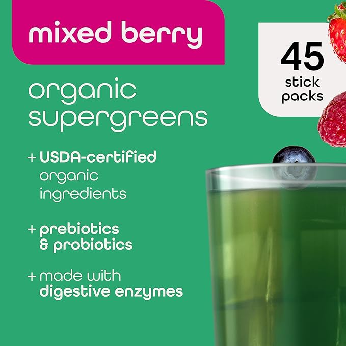 Zena Nutrition Organic Super Greens Powder, 70+ Superfoods, 0 Sugar, 5G Fiber, Spirulina