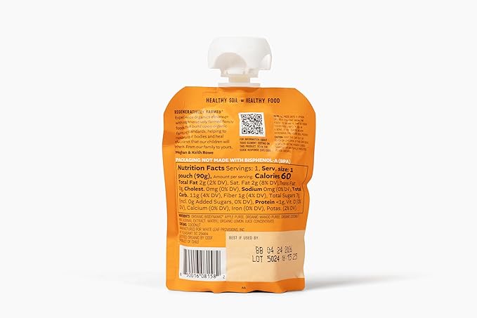 White Leaf Provisions Organic Mango & Coconut Applesauce ??Regeneratively Farmed, No Added Sugar